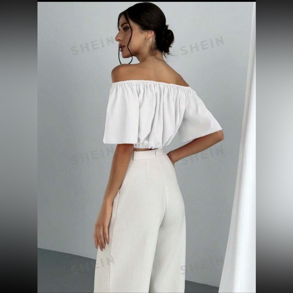 SHEIN Aloruh Off Shoulder V-Neck Waist-Cinching Blouse - Picture 2 of 5